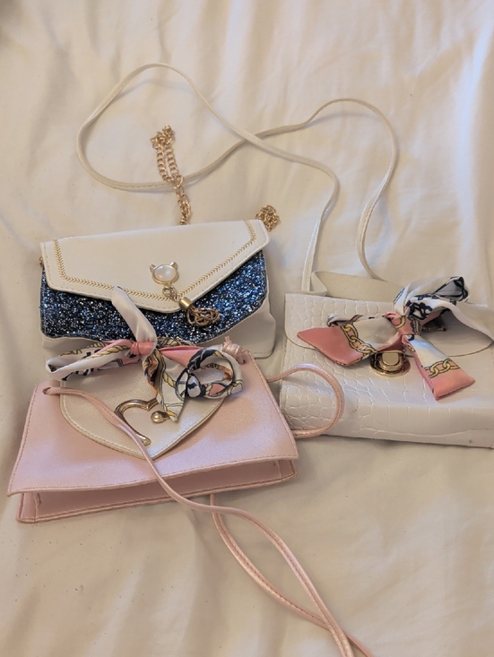 Handbags - Women's White and Pink Crossbody Bag Set - Fashion Scarf Detail Set Of 3